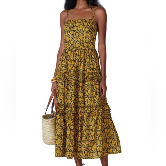NICHOLAS Dresses & Skirts - Nicholas ADELE Black and Gold Floral Cotton Tiered Ruffle Sundress Size 4 Maxi